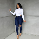 Women Plus Size Jeans Ripped Slim Pants