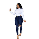 Women Plus Size Jeans Ripped Slim Pants