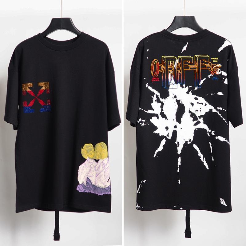 Off White T Shirt Embroidered Printed Tshirt Men Owt Rainbow Arrow Short Sleeve Loose
