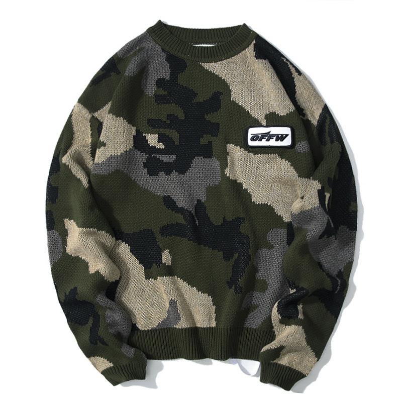 Off White Sweater Autumn and Winter Round Neck Pullover Sweater Men's Sweater Owt Base