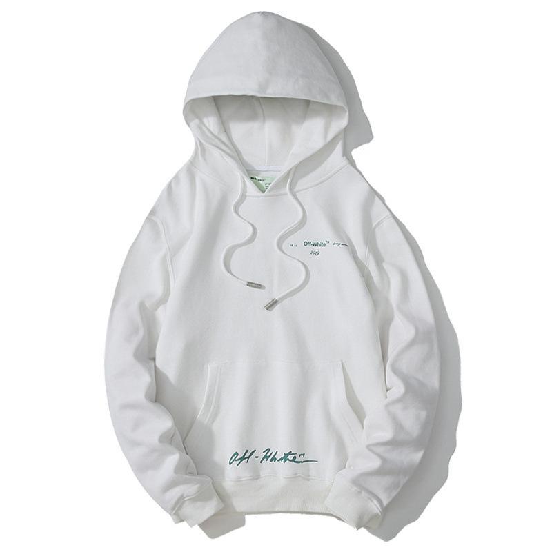 Off White Hoodie Graffiti Arrow Print Pullover Hooded Sweater Large Size Casual Fashionable Owt