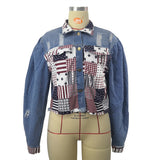 Women Plus Size Denim Coats Stitching Short Denim Fashionable Jacket Women