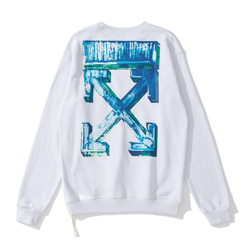 off white Sweatshirt Blue 3D Arrow Print Ow Round Neck Pullover Long Sleeve Sweater Women Owt