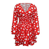 Women Bohemian Dress V-Collar Polka Dot Dress