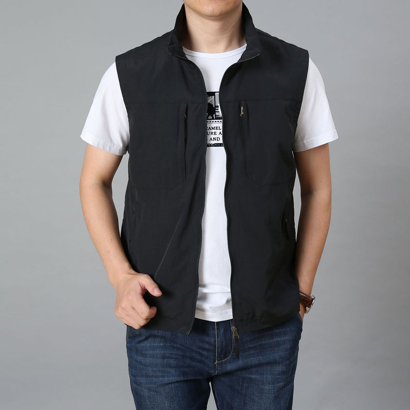 Mens Golf Vest Sports Slim Jacket Men's Sport Leisure Vest Outdoor Sports Multi-Pocket Vest Spring and Autumn Breathable