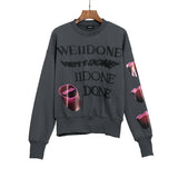 We11done Hoodie Autumn and Winter Printing Fleece-Lined Crew Neck Sweater