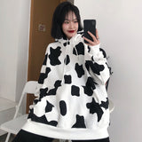 Men Dalmatian Coat Cow plus Velvet Thickened Hooded Sweatshirt Loose