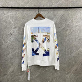 off white Sweatshirt Oil Painting Arrow Round Neck Sweater Male and Female Large Size Sweatshirts Owt Casual