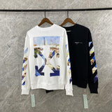 off white Sweatshirt Oil Painting Arrow Round Neck Sweater Male and Female Large Size Sweatshirts Owt Casual