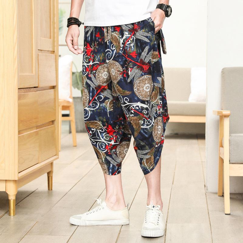 Linen Pants Straight Leg Pants Drawstring Lightweight Elastic Beach Pants Summer Men's Loose Shorts
