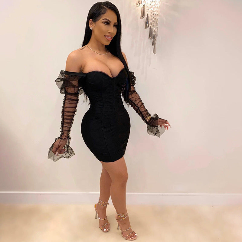 Dakota Johnson Red Mini Dress Sexy Slim Mesh Long Sleeve