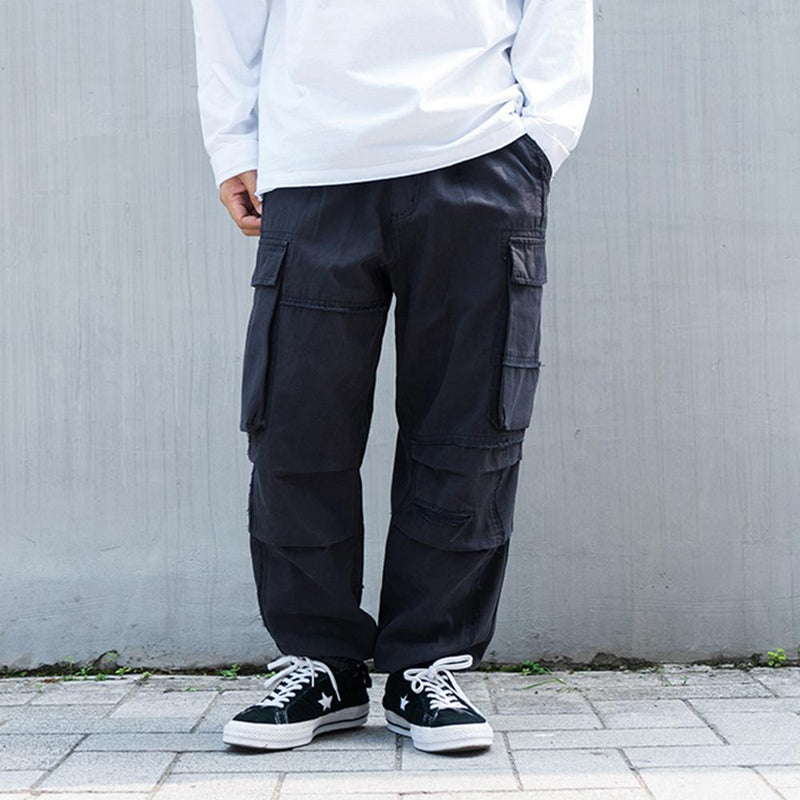 Multi-Pocket Cargo Pants Men's Elastic Waist Drawstring Ankle Banded Pants Street Trend Loose Large Size Retro Sports Straight-Leg Trousers Men Pants
