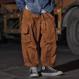 Multi-Pocket Cargo Pants Men's High Street Elastic Waist Drawstring Ankle Banded Pants Street Trend Casual Pants Men Pants