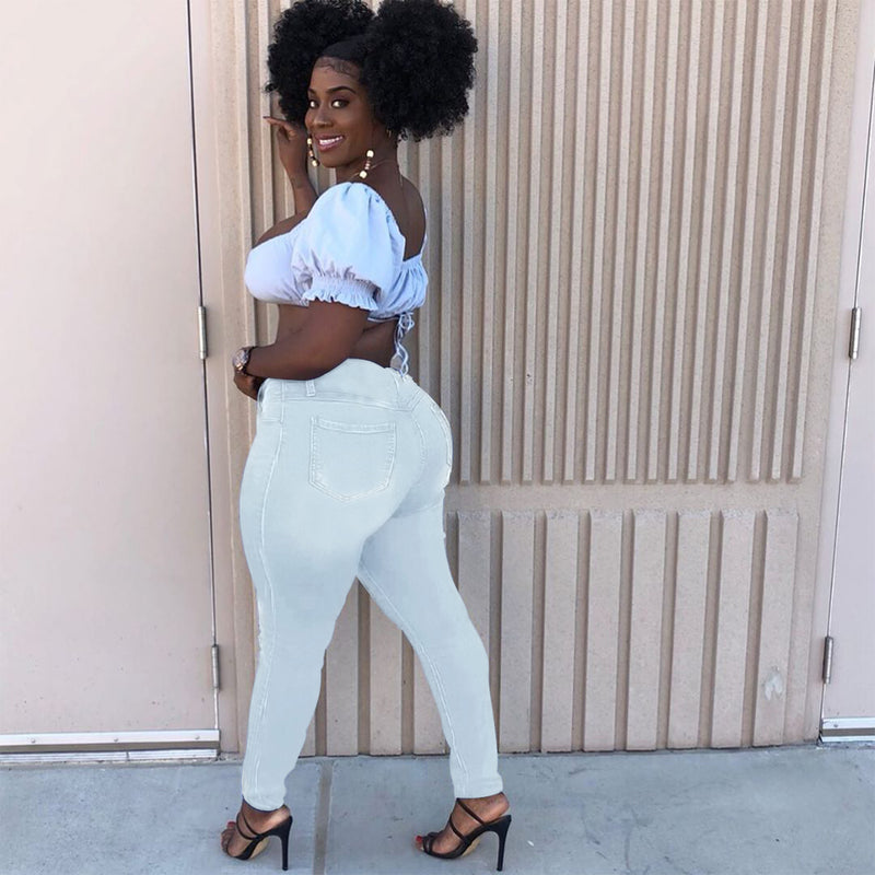 Women Plus Size Jeans Slim Fit Denim Skinny Pants Trousers