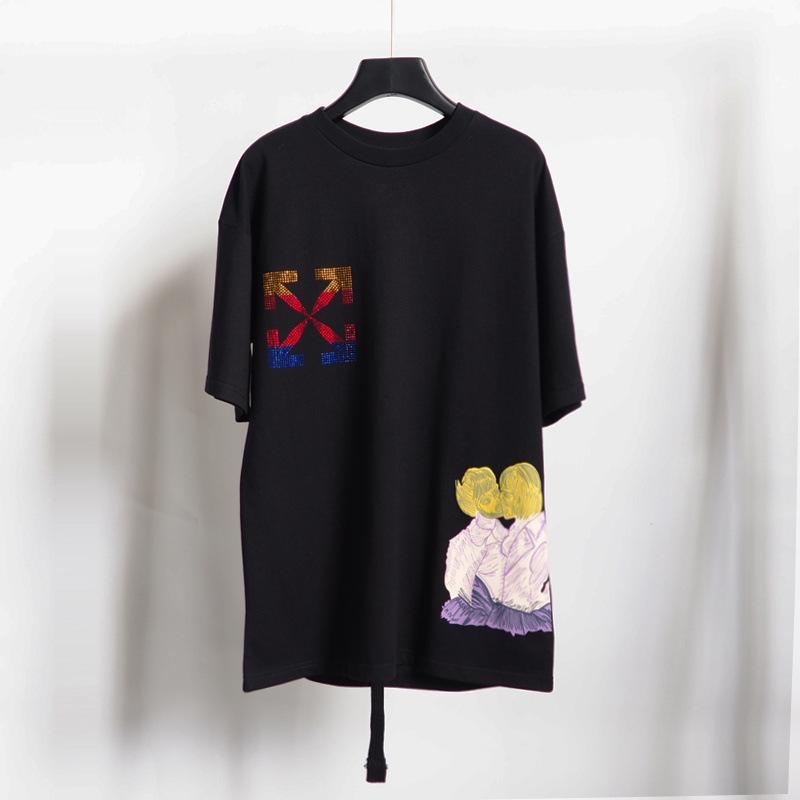 Off White T Shirt Embroidered Printed Tshirt Men Owt Rainbow Arrow Short Sleeve Loose