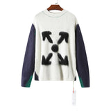 Off White Sweater Men's Fashion Arrow Color Matching Sweater Coat Owt
