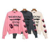 We11done Hoodie Autumn and Winter Printing Fleece-Lined Crew Neck Sweater