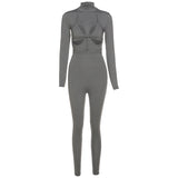 Women's Spring Clothing Sexy Cutout Lace-up Fashion Sports Jumpsuit