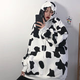 Men Dalmatian Coat Cow plus Velvet Thickened Hooded Sweatshirt Loose