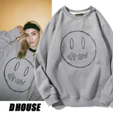 Justin Bieber Drew House High Street Wind Dhouse Graffiti Smiley Face FleeceLined Crew Neck Sweater Men's and Women's Tops