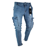 J Shaped Jeans Men's Ripped Jeans Spring and Autumn Casual Slim Fit with Zipper Skinny Pants