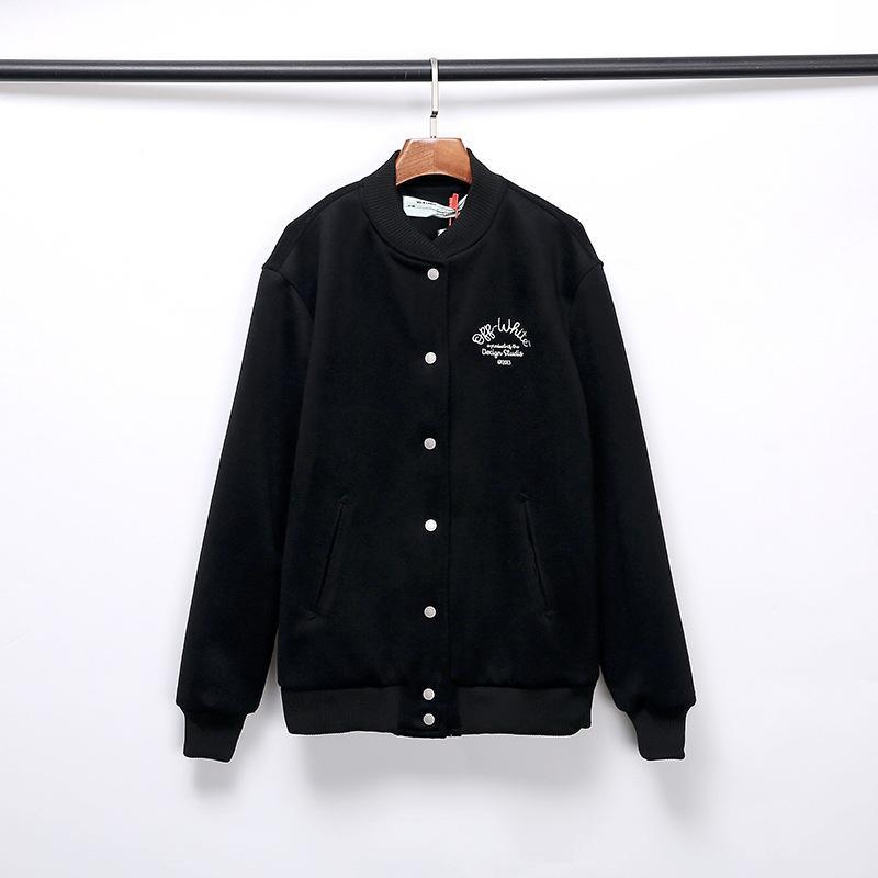 Off White Baseball Uniform Jacket Woolen Coat Men Women Tops Casual Owt