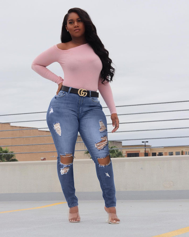 Women Plus Size Jeans Fashion Ripped Jeans