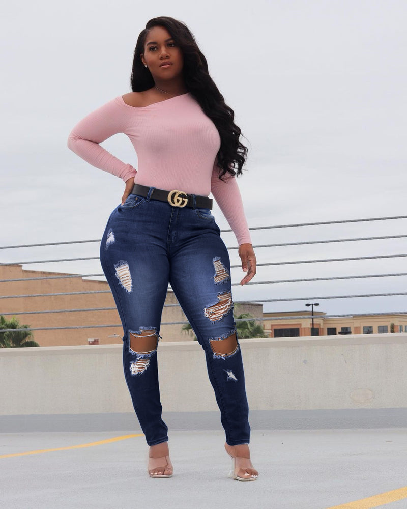 Women Plus Size Jeans Fashion Ripped Jeans