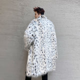 Men Dalmatian Coat Fur Mid-Length Trench Coat Lint-Free Leopard Print Thickened