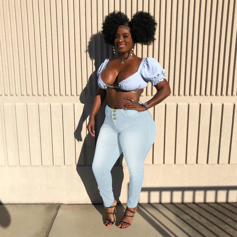 Women Plus Size Jeans Slim Fit Denim Skinny Pants Trousers