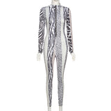 Women's Spring Clothing Fashion Stand-up Collar Slim Fit Printed Sports Jumpsuit