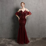 Sequin Evening Dress Tassel Sequin Fishtail Evening Party Dress for Women