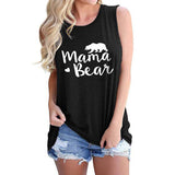 Boy Mama T Shirts Women's Vest Mama Bear Letter Print Crew Neck Casual Sleeveless T-shirt