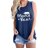Boy Mama T Shirts Women's Vest Mama Bear Letter Print Crew Neck Casual Sleeveless T-shirt