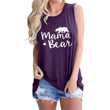 Boy Mama T Shirts Women's Vest Mama Bear Letter Print Crew Neck Casual Sleeveless T-shirt