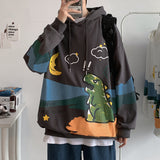 Dinosaur Sweaters Dinosaur Print Loose Fleece Hoodie