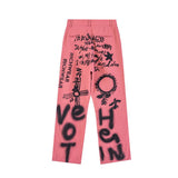 Anime Print Jeans Denim Pants Hip Hop Straight-Leg Trousers Graffiti Printing Loose Straight Jeans Men