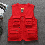 Men Utility Vest Work Zipper Tactical Work Vest Slim Pocket Jacket Cotton Multi-Pocket Casual Men's Vest