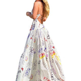 Women Bohemian Dress Sexy Cross Sling Backless Slip Dress Printed Dress