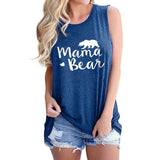 Boy Mama T Shirts Women's Vest Mama Bear Letter Print Crew Neck Casual Sleeveless T-shirt