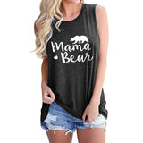 Boy Mama T Shirts Women's Vest Mama Bear Letter Print Crew Neck Casual Sleeveless T-shirt