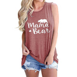 Boy Mama T Shirts Women's Vest Mama Bear Letter Print Crew Neck Casual Sleeveless T-shirt