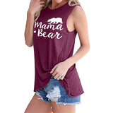 Boy Mama T Shirts Women's Vest Mama Bear Letter Print Crew Neck Casual Sleeveless T-shirt