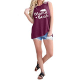 Boy Mama T Shirts Women's Vest Mama Bear Letter Print Crew Neck Casual Sleeveless T-shirt
