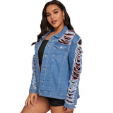 Women Plus Size Denim Coats Denim Stitching Casual Loose Jacket