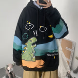 Dinosaur Sweaters Dinosaur Print Loose Fleece Hoodie
