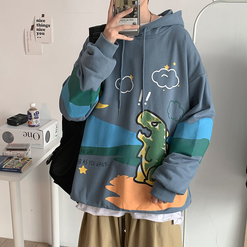 Dinosaur Sweaters Dinosaur Print Loose Fleece Hoodie