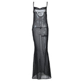 Kesha Black Dress Sexy Suspender Dress Mesh See-through Back Self-Tie Dress