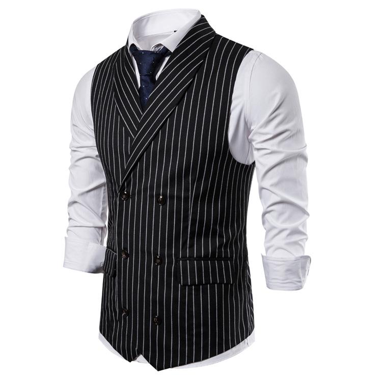 Tuxedo Vests Autumn Suit Vest Men's Vintage Stripe plus Size Sleeveless Suit Vest