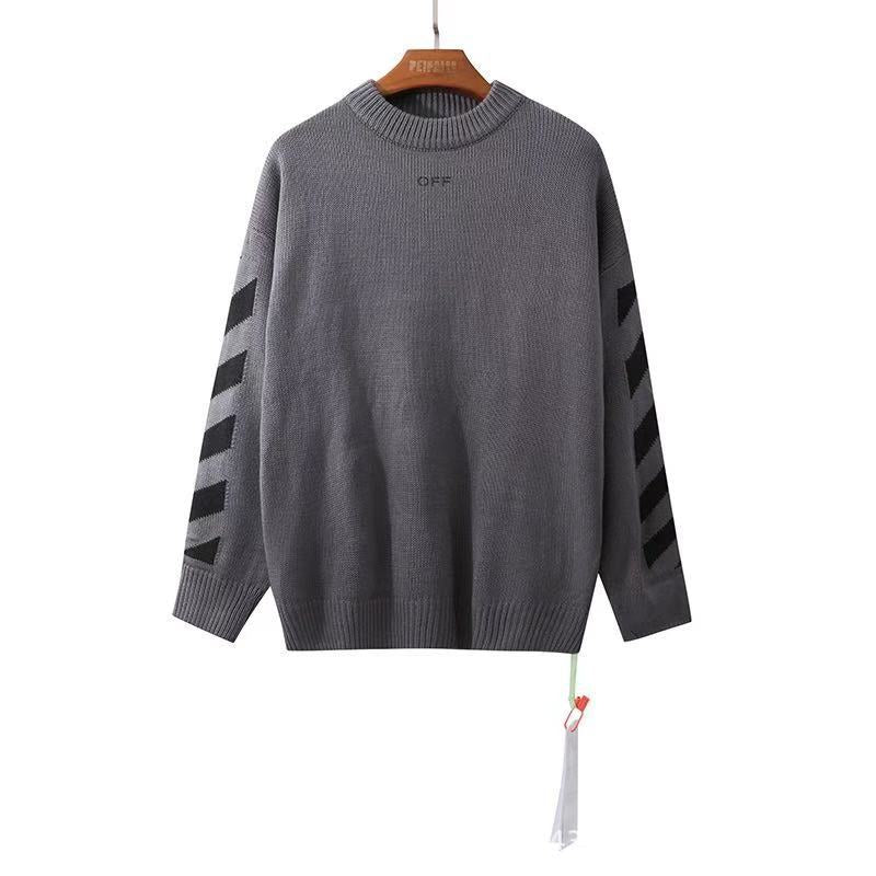 Off White Winter Sweaters Autumn and Winter Banma Line Arrow Loose Long Sleeve Knitted Men's and Women's round Neck Sweater